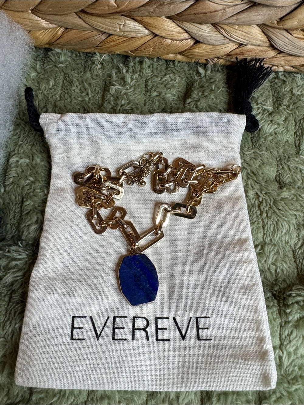 Evereve Gold Link Necklace with Blue Pendant